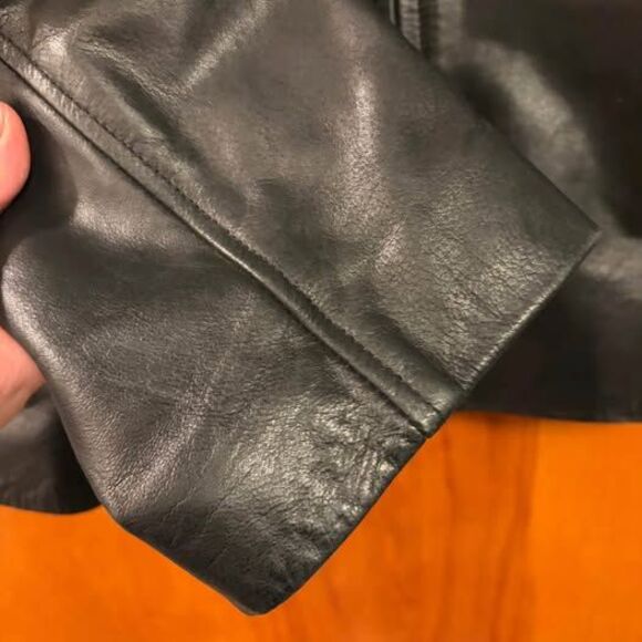 Merona Men’s Black Genuine Leather Jacket size Large Biker Going out gift - Picture 4 of 6